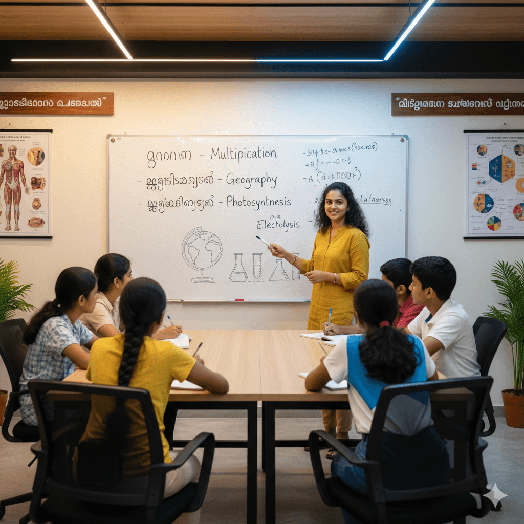 Students learning at Bcore tuition classes in Pilathara, Payyanur